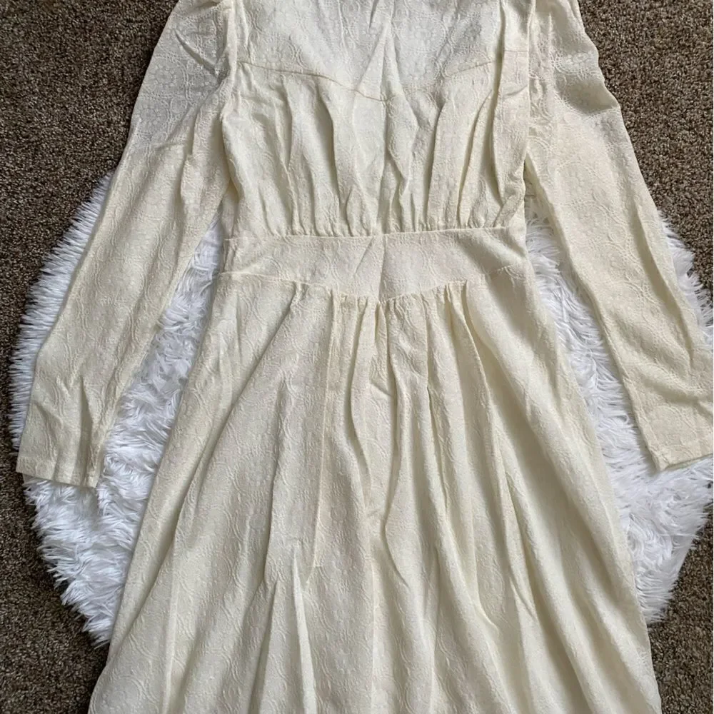 JNSQ Dress Cream Long Sleeve Wool Blend Maxi Cottage‎ Core Farmhouse Prairie 6